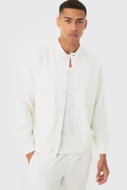boohooMAN Linen Mix Smart Oversized Cargo Bomber Jacket | UK| Suits & Tailoring