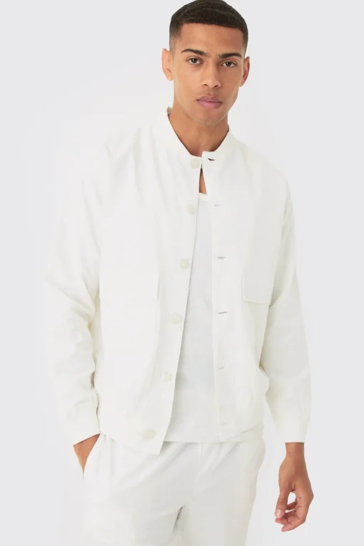 boohooMAN Linen Mix Smart Oversized Cargo Bomber Jacket | UK| Suits & Tailoring