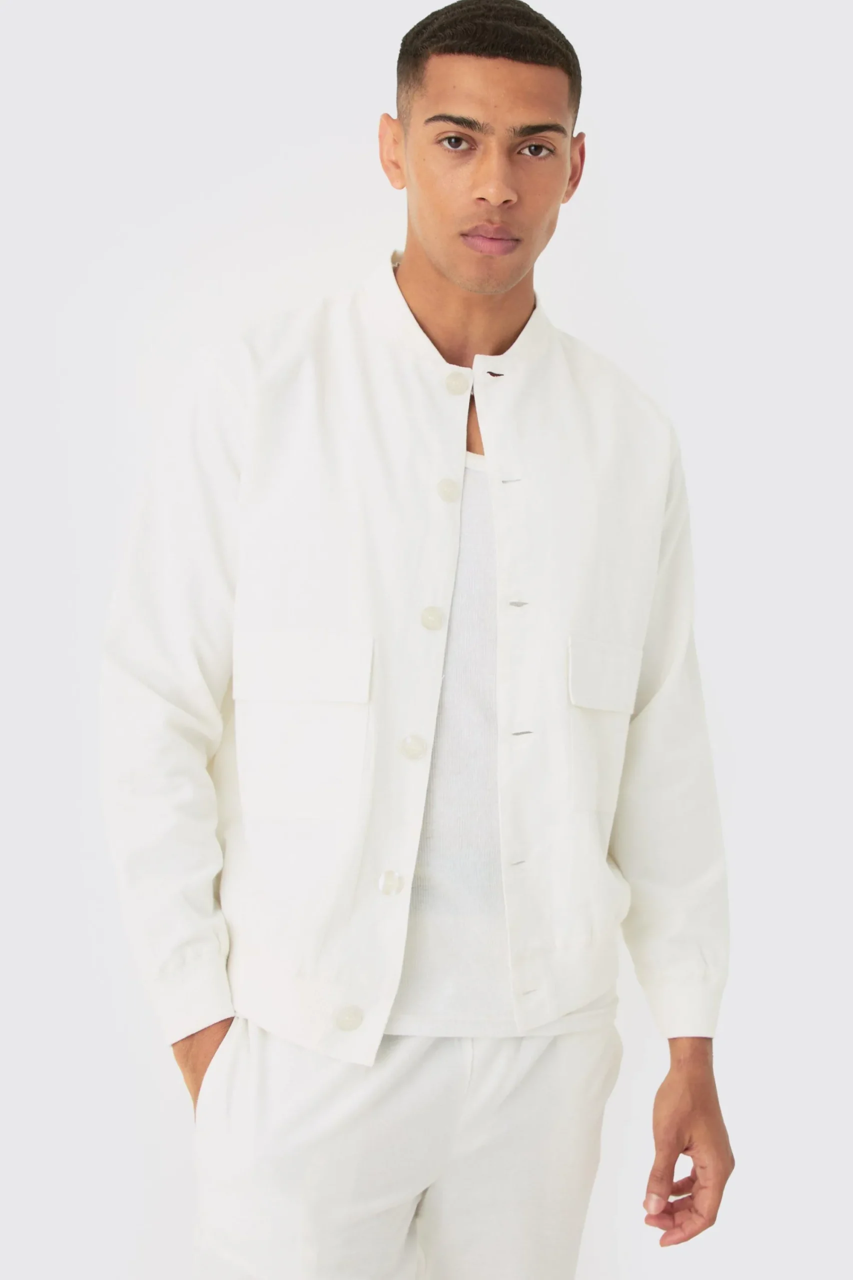 boohooMAN Linen Mix Smart Oversized Cargo Bomber Jacket | UK| Suits & Tailoring