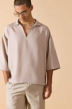 boohooMAN Linen V-neck Oversized Shirt | UK| Shirts