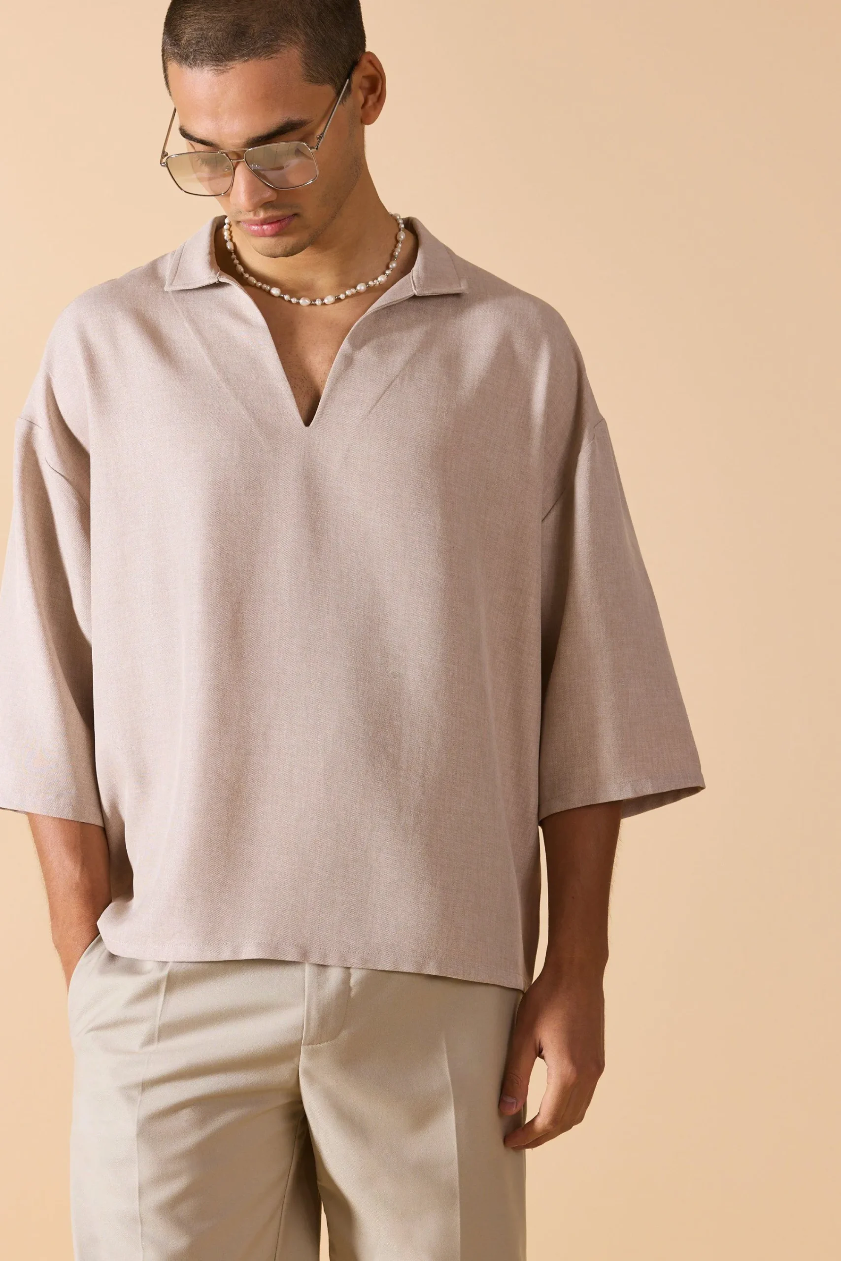 boohooMAN Linen V-neck Oversized Shirt | UK| Shirts