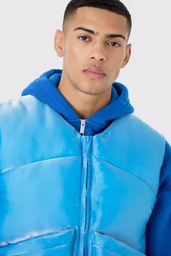 boohooMAN Liquid Metallic Nylon Padded Gilet | UK| Coats & Jackets