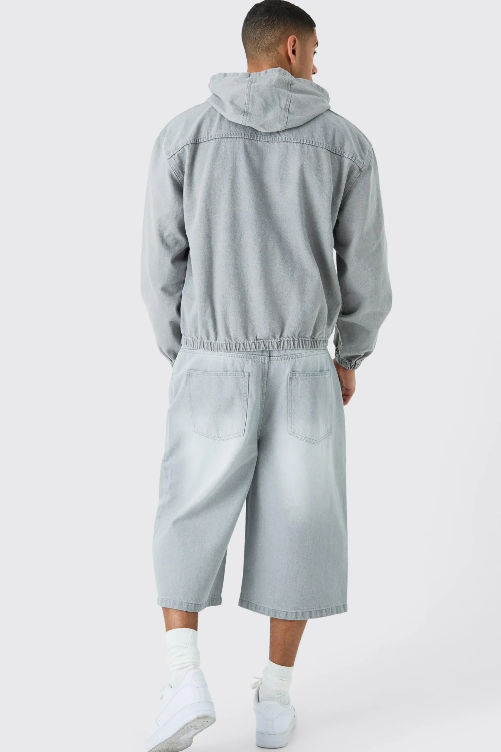 boohooMAN Long Line Denim Jorts In Grey Wash | UK| Shorts