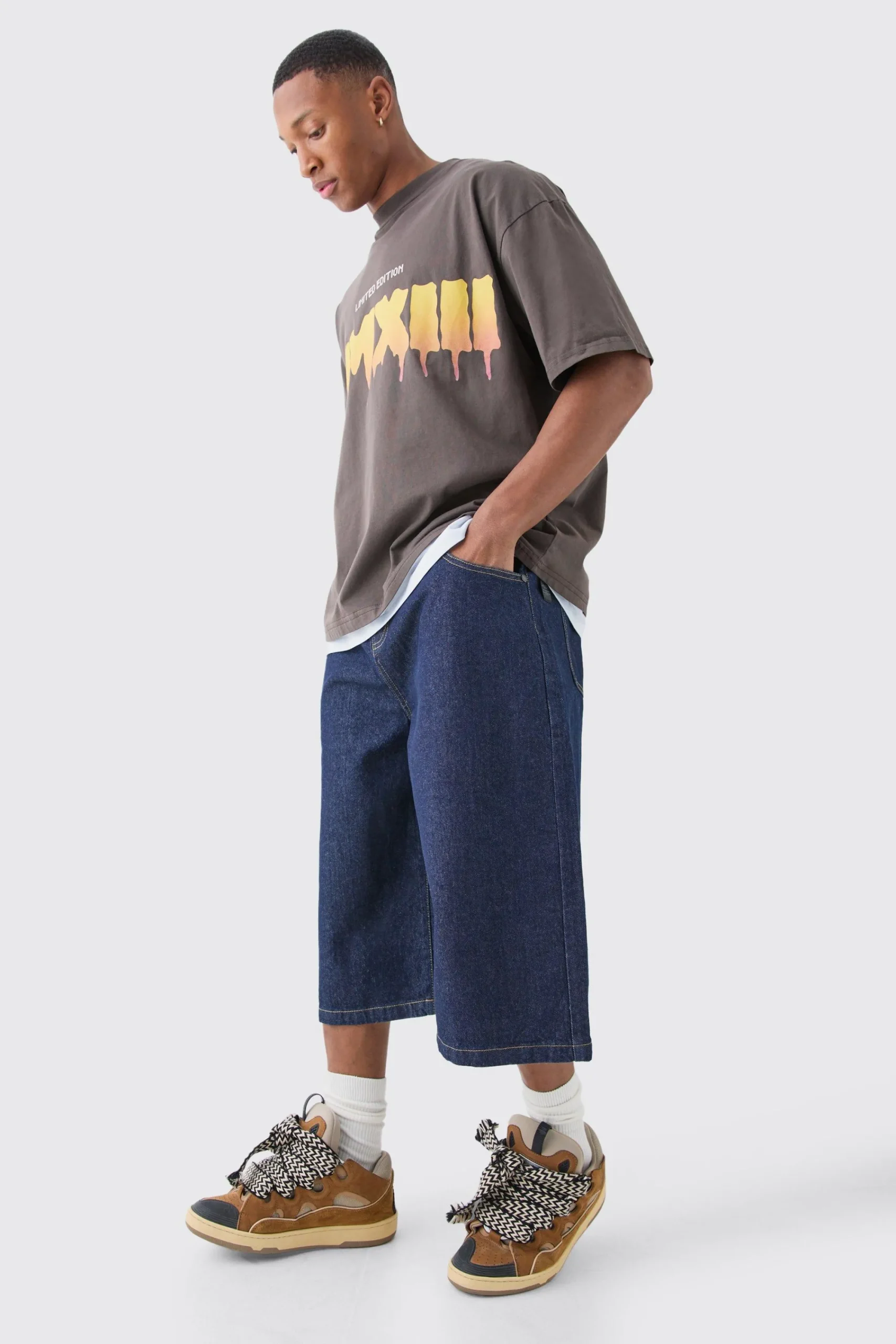 boohooMAN Long Line Denim Jorts In | UK| Shorts