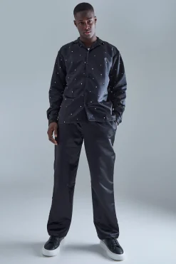 boohooMAN Long Sleeve Embellished Satin Shirt And Trouser Set | UK| Sets & Co-Ords