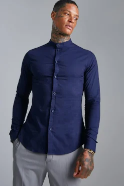 boohooMAN Long Sleeve Grandad Collar Slim Shirt | UK| Shirts