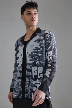 boohooMAN Long Sleeve Landscape Sheer Shirt | UK| Shirts