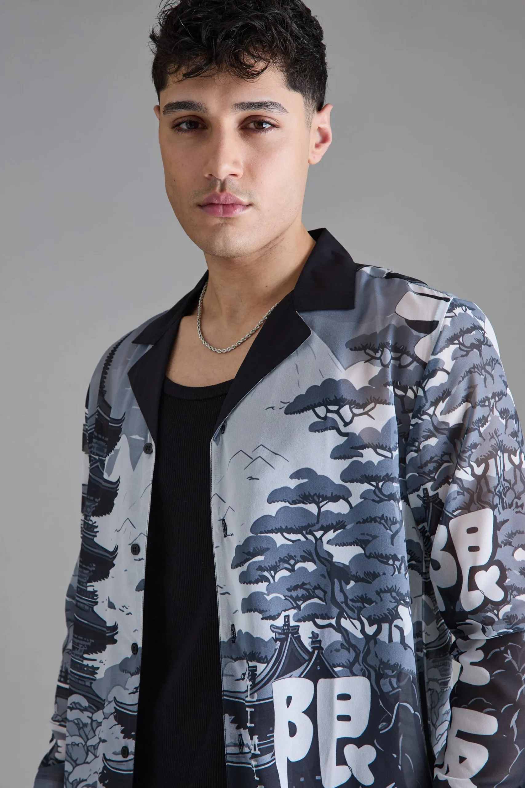 boohooMAN Long Sleeve Landscape Sheer Shirt | UK| Shirts