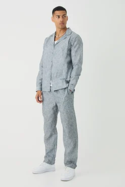 boohooMAN Long Sleeve Linen Look Revere Shirt & Straight Trouser Set | UK| Sets & Co-Ords