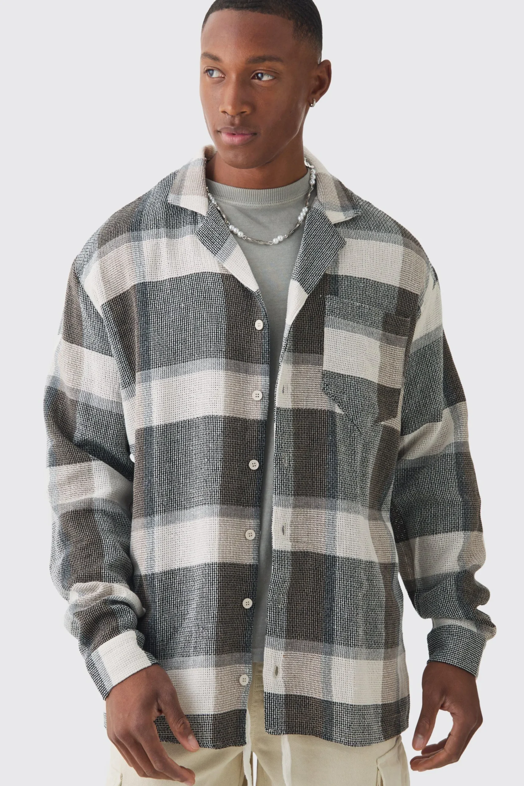 boohooMAN Long Sleeve Oversized Textured Check Shirt | UK| Shirts