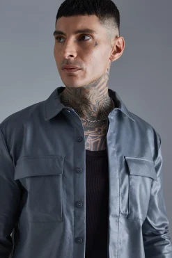 boohooMAN Long Sleeve Regular Fit Pu Overshirt | UK| Shirts