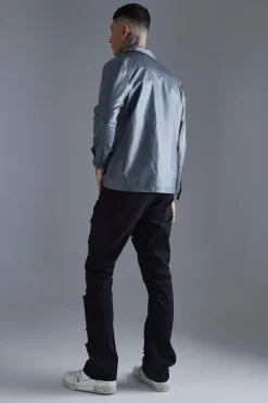 boohooMAN Long Sleeve Regular Fit Pu Overshirt | UK| Shirts