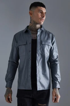 boohooMAN Long Sleeve Regular Fit Pu Overshirt | UK| Shirts