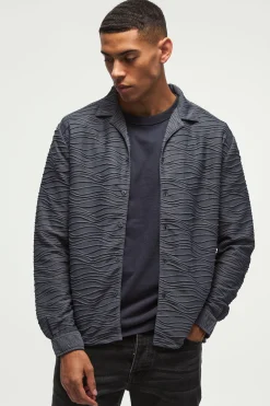 boohooMAN Long Sleeve Revere Ripple Pleated Shirt | UK| Shirts