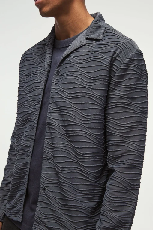 boohooMAN Long Sleeve Revere Ripple Pleated Shirt | UK| Shirts
