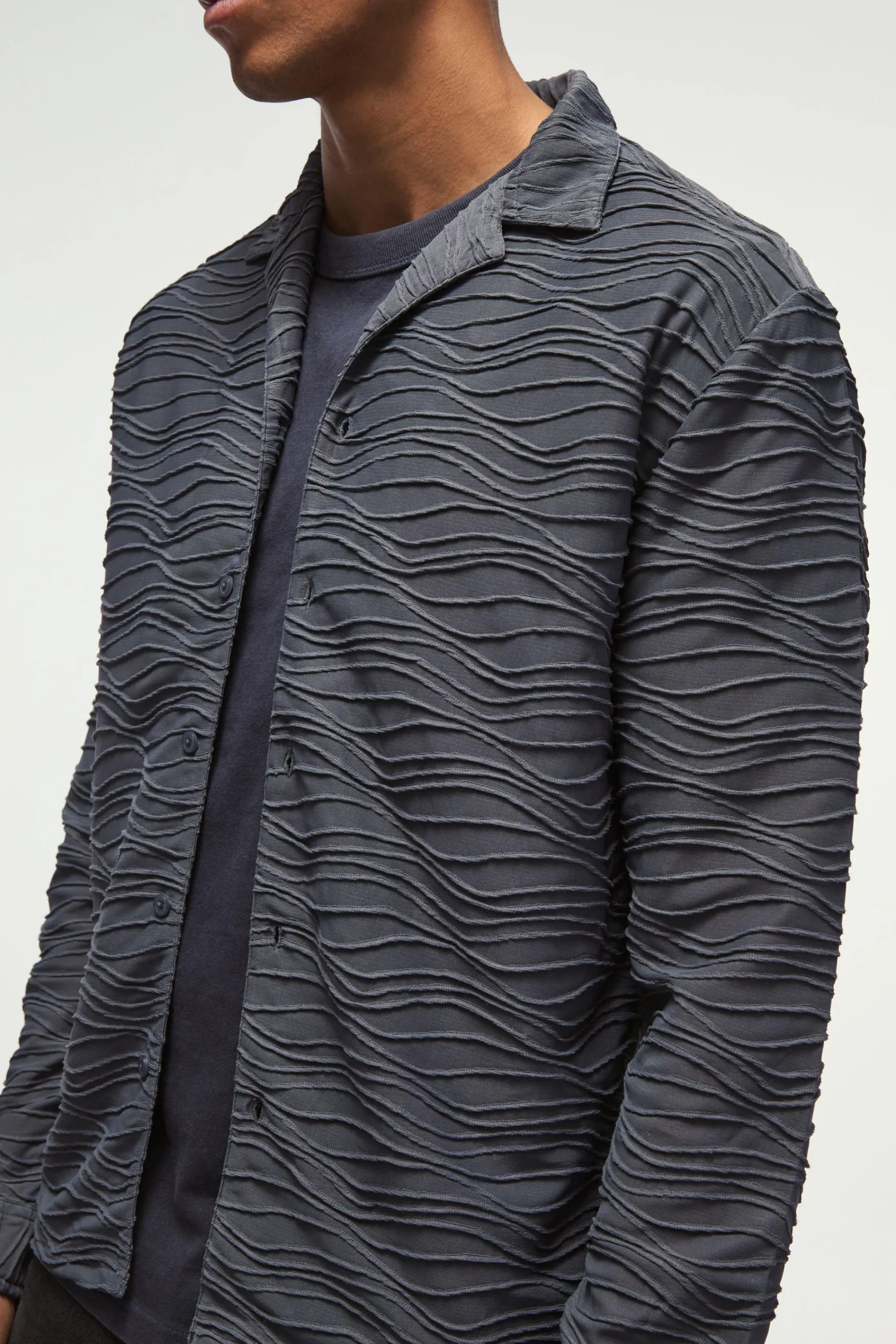 boohooMAN Long Sleeve Revere Ripple Pleated Shirt | UK| Shirts