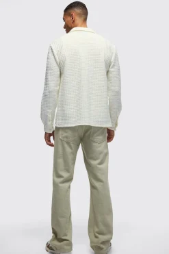 boohooMAN Long Sleeve Revere Waffle Shirt | UK| Shirts