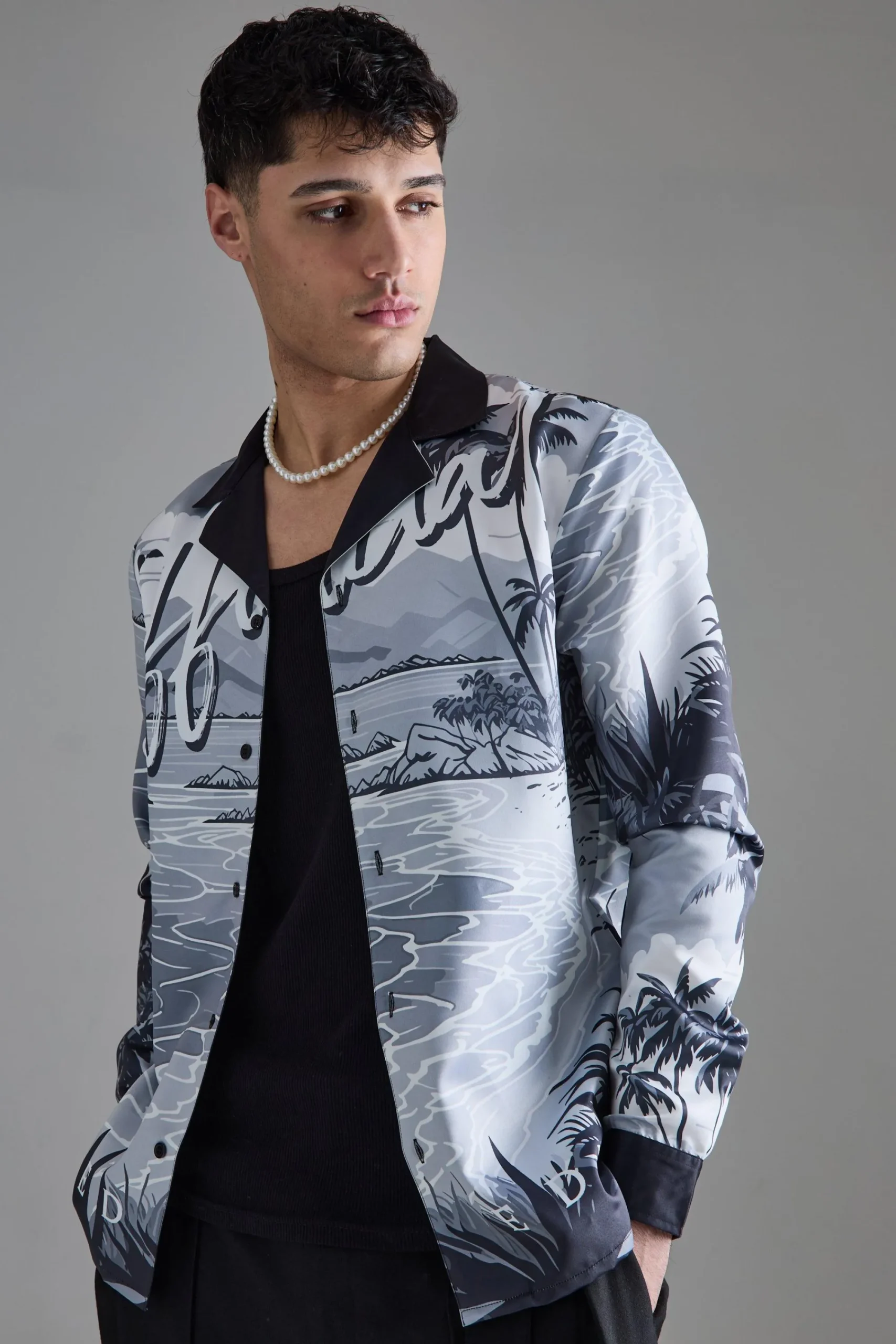 boohooMAN Long Sleeve Satin Beach Shirt | UK| Shirts