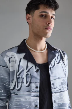 boohooMAN Long Sleeve Satin Beach Shirt | UK| Shirts