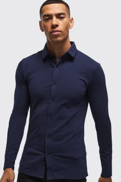 boohooMAN Long Sleeve Stretch Fit Jersey Shirt | UK| Shirts