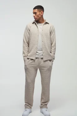 boohooMAN Long Sleeve Textured Stretch Shirt And Trousers Set | UK| Trousers|Sets & Co-Ords