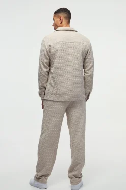 boohooMAN Long Sleeve Textured Stretch Shirt And Trousers Set | UK| Trousers|Sets & Co-Ords