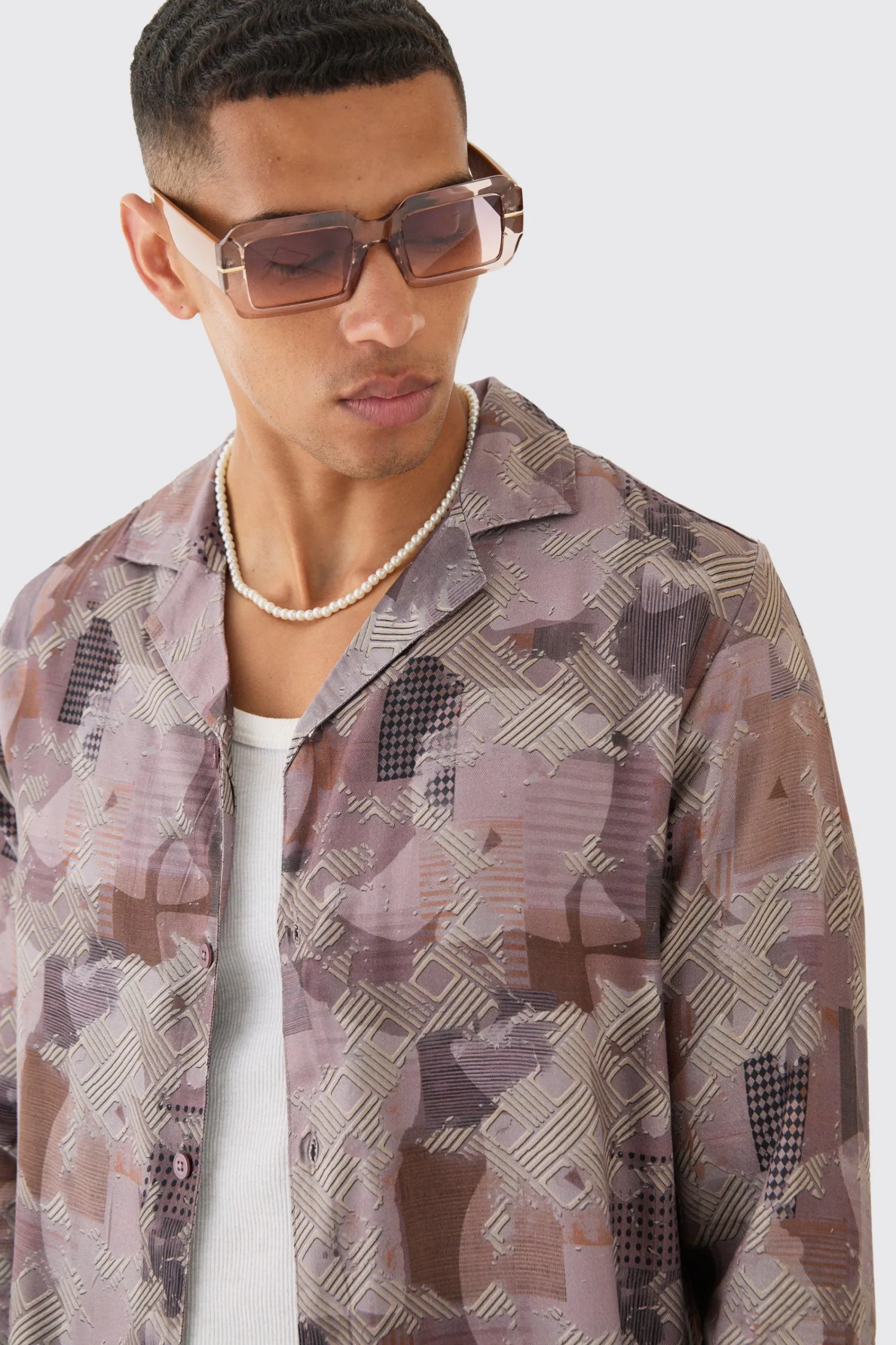 boohooMAN Long Sleeve Viscose Patchwork Shirt | UK| Shirts