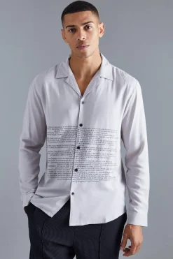 boohooMAN Long Sleeve Viscose Text Shirt | UK| Shirts