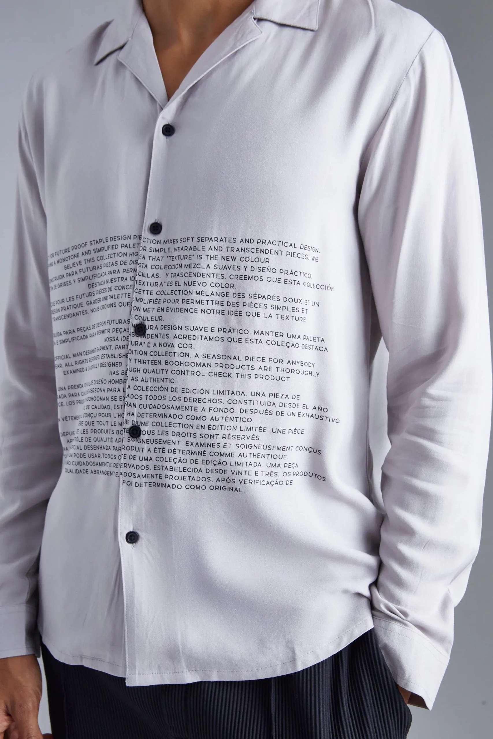 boohooMAN Long Sleeve Viscose Text Shirt | UK| Shirts