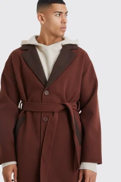 boohooMAN Longline Colour Block Belted Overcoat | UK| Coats & Jackets