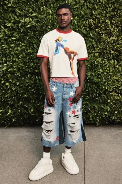 boohooMAN Longline Star Applique Gusset Denim Jorts In | UK| Shorts|Jeans