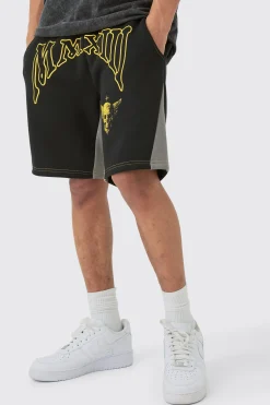 boohooMAN Loose Contrast Stitch Crotch Print Shorts | UK| Shorts