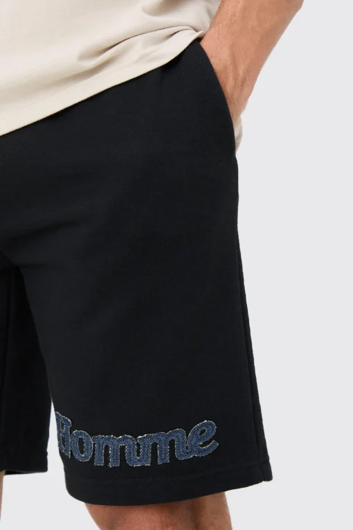 boohooMAN Loose Denim Applique Short | UK| Shorts