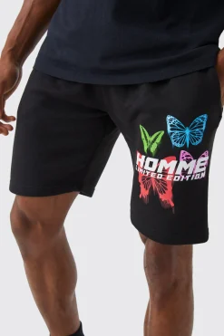 boohooMAN Loose Fit Blurred Butterfly Jersey Short | UK| Shorts