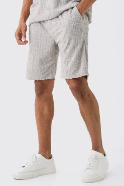 boohooMAN Loose Fit Geo Towelling Jacquard Shorts | UK| Shorts