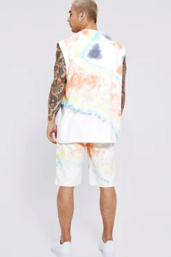 boohooMAN Loose Fit, Long Length Heavy Loopback Tie Dye Short | UK| Shorts