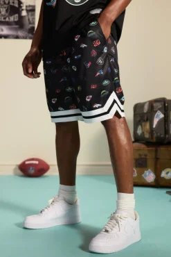 boohooMAN Loose Fit Mesh Nfl Tape Hem Short | UK| Shorts