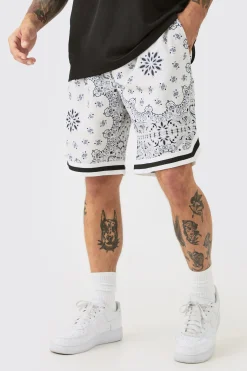 boohooMAN Loose Fit Mid Length Bandana Mesh Basketball Short | UK| Shorts