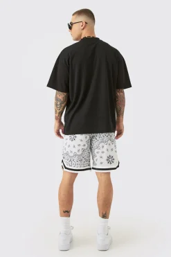 boohooMAN Loose Fit Mid Length Bandana Mesh Basketball Short | UK| Shorts