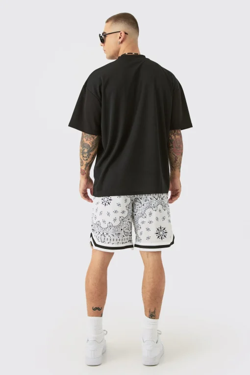 boohooMAN Loose Fit Mid Length Bandana Mesh Basketball Short | UK| Shorts