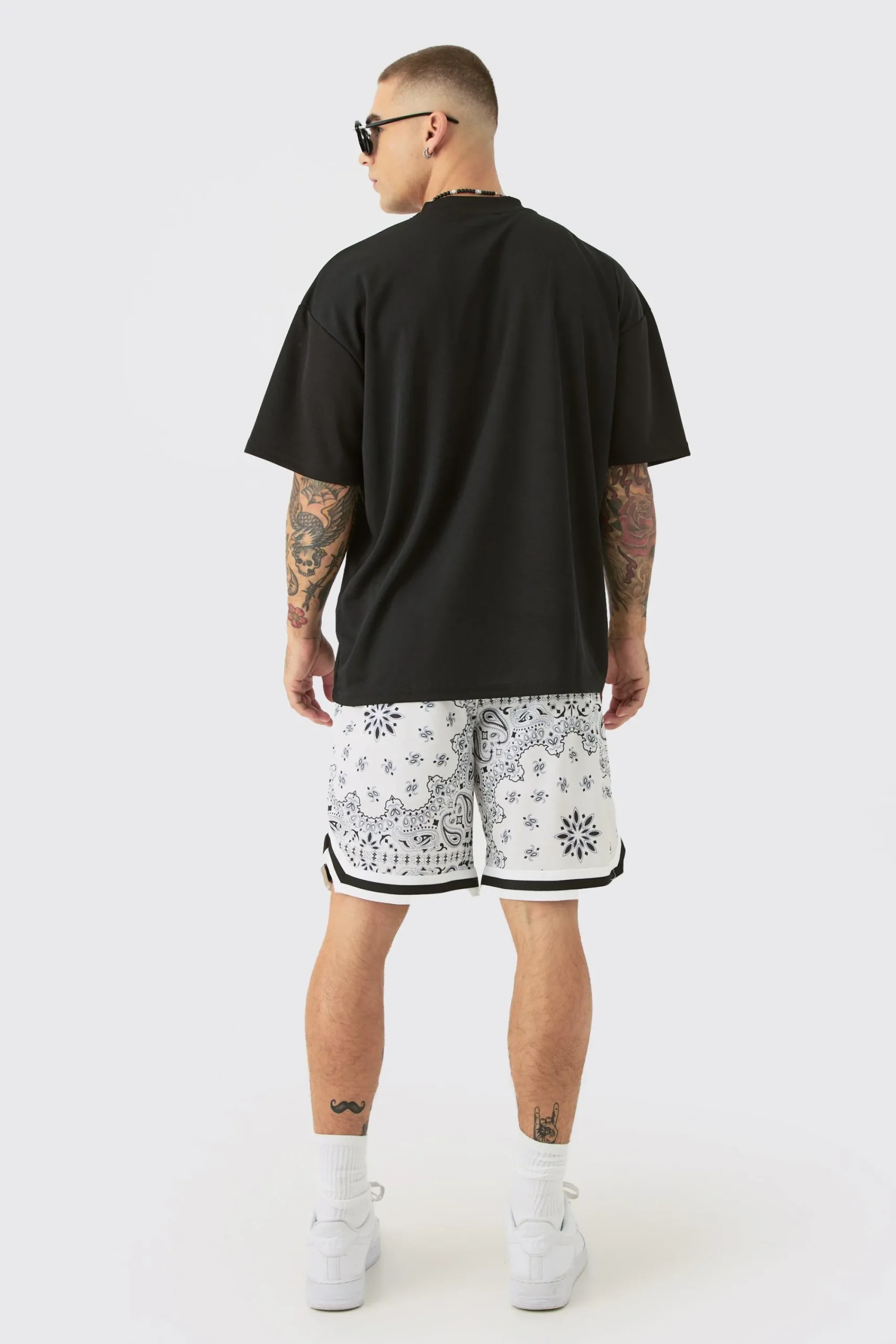 boohooMAN Loose Fit Mid Length Bandana Mesh Basketball Short | UK| Shorts