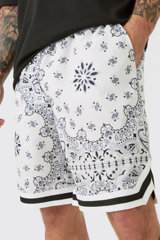 boohooMAN Loose Fit Mid Length Bandana Mesh Basketball Short | UK| Shorts