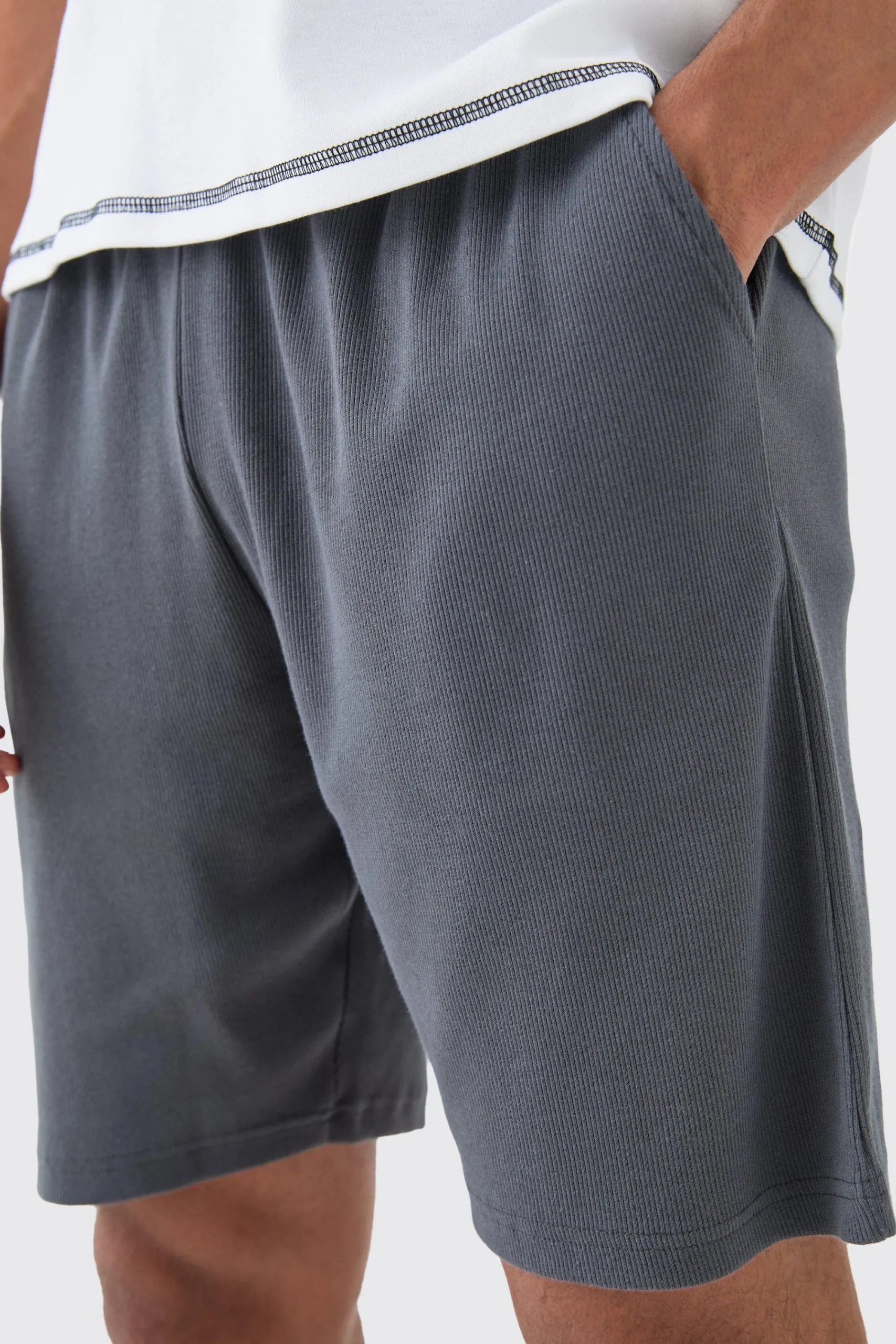 boohooMAN Loose Fit Mid Length Heavyweight Ribbed Shorts | UK| Shorts