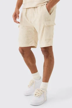boohooMAN Loose Fit Mid Towelling Cargo Shorts | UK| Shorts