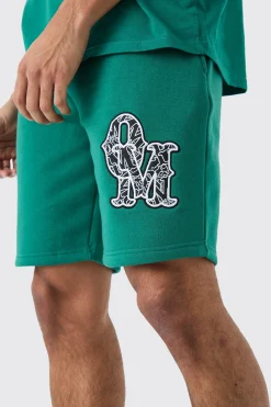 boohooMAN Loose Mid Length Applique Shorts | UK| Shorts