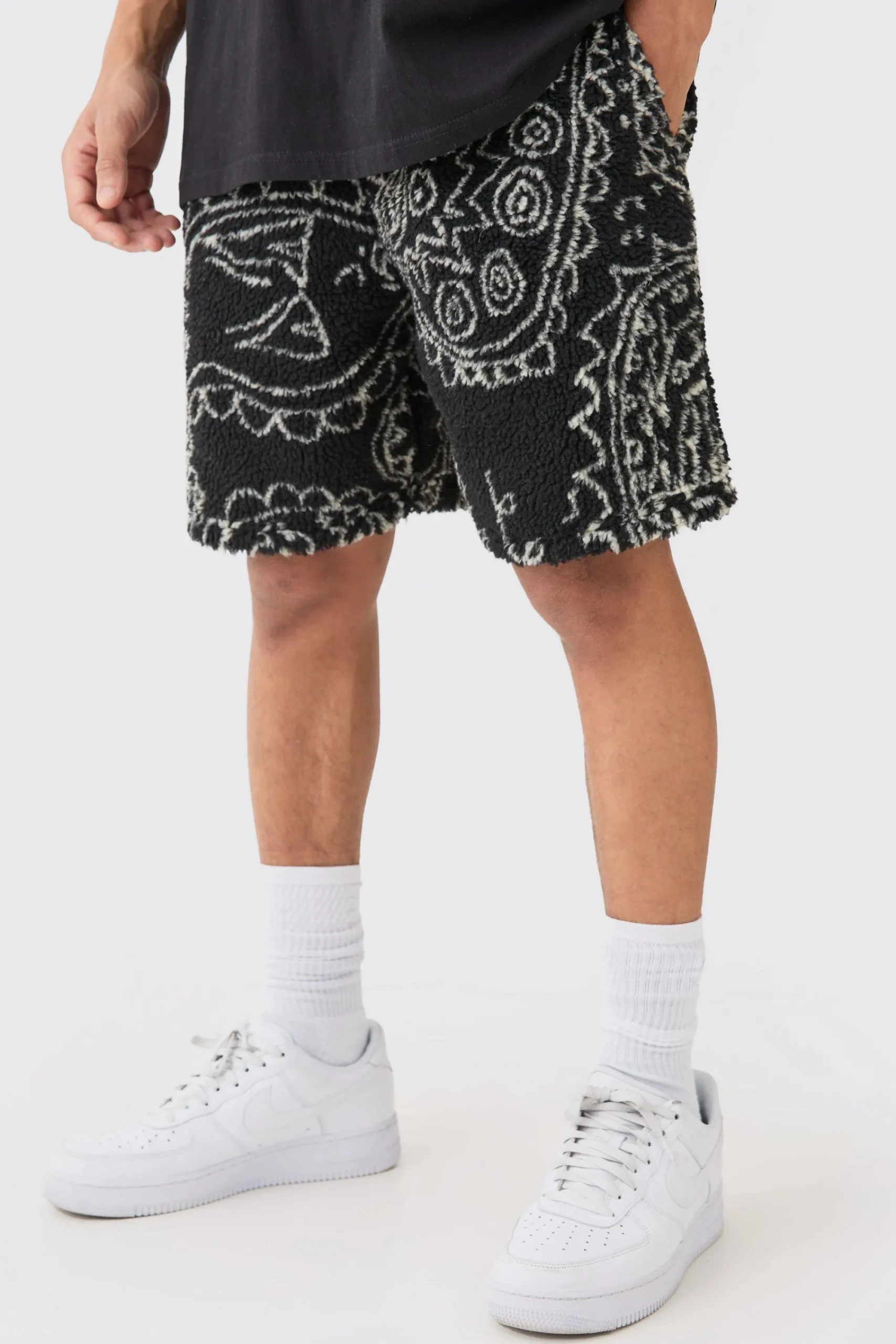 boohooMAN Loose Mid Length Bandana Borg Shorts | UK| Shorts
