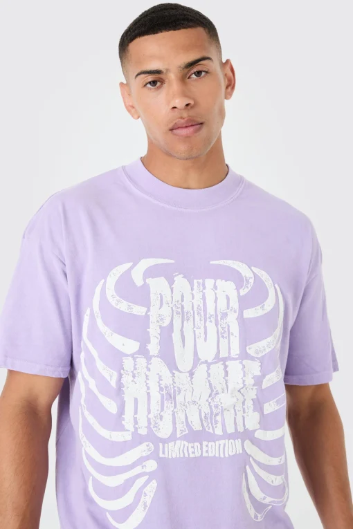 Loose Washed Ribcage Print T-shirt | UK^boohooMAN Clearance
