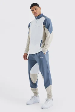 boohooMAN Man 1/4 Zip Funnel Neck Colour Block Tracksuit | UK| Tracksuits