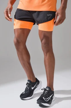 boohooMAN Man Active 2 In 1 Neon Orange 3inch Regular Fit Running Short | UK| Shorts