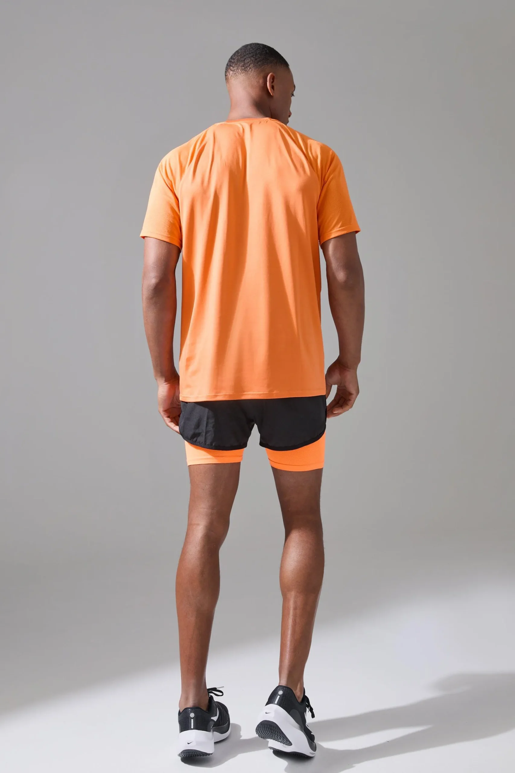 boohooMAN Man Active 2 In 1 Neon Orange 3inch Regular Fit Running Short | UK| Shorts